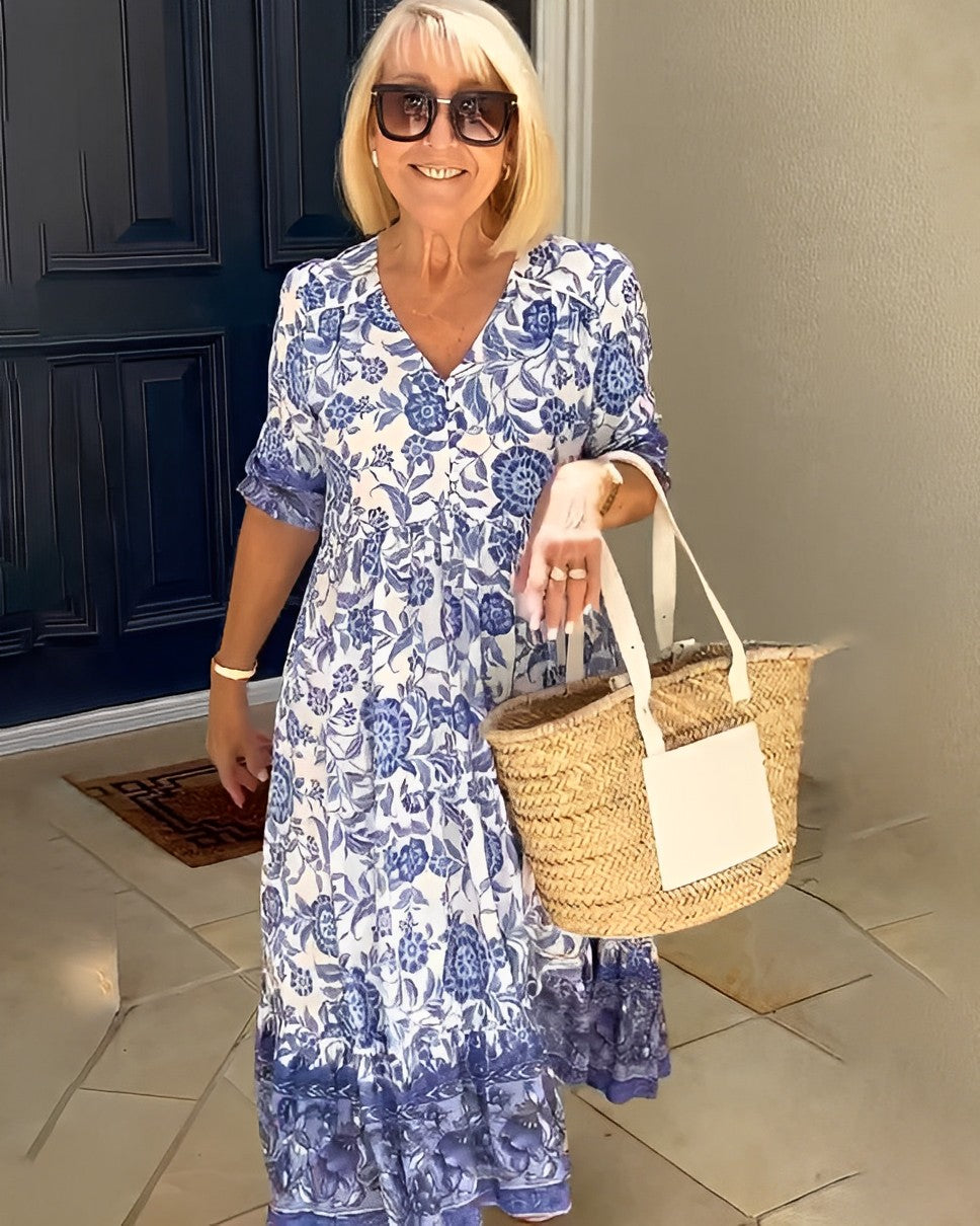 Graceful V-Neck Floral Dress