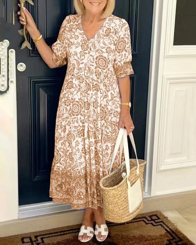 Graceful V-Neck Floral Dress