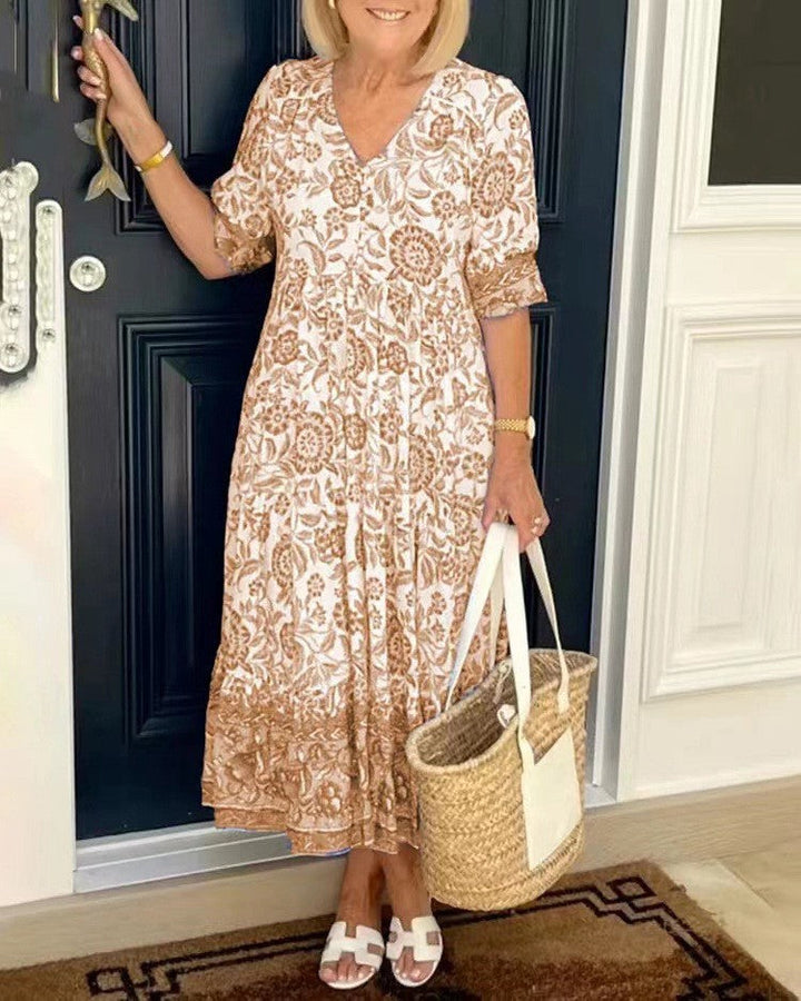 Graceful V-Neck Floral Dress