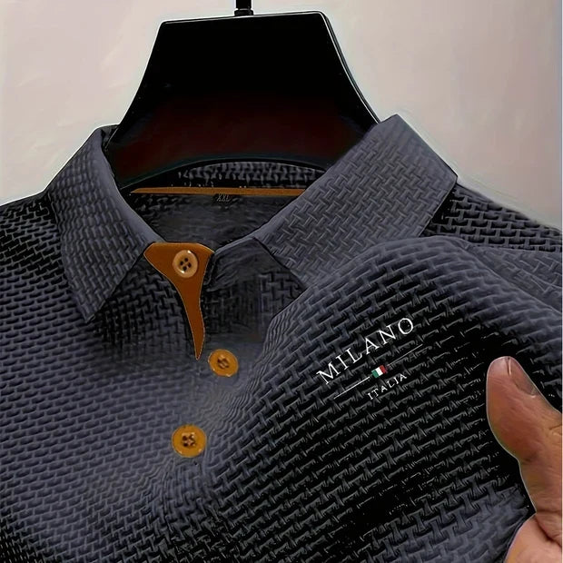 Men's Textured Polo Shirt | Regular Fit Knit Polo Top | Breathable Short Sleeve Shirt | Smart Casual Everyday Wear