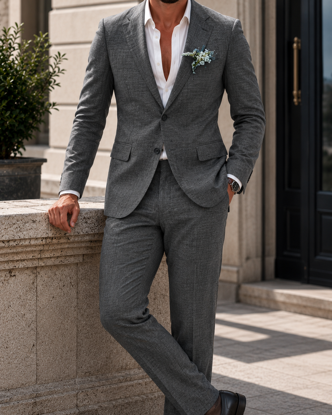 Men's Two-Piece Slim Fit Lightweight Linen Suit