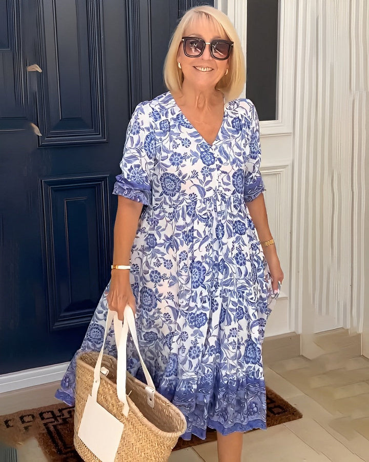 Graceful V-Neck Floral Dress