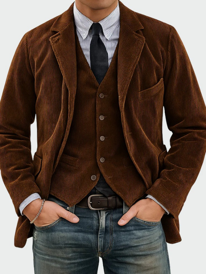 Men’s Blazer Set Corduroy Warmth Classic Tailored Style