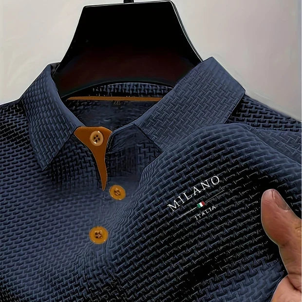 Men's Textured Polo Shirt | Regular Fit Knit Polo Top | Breathable Short Sleeve Shirt | Smart Casual Everyday Wear