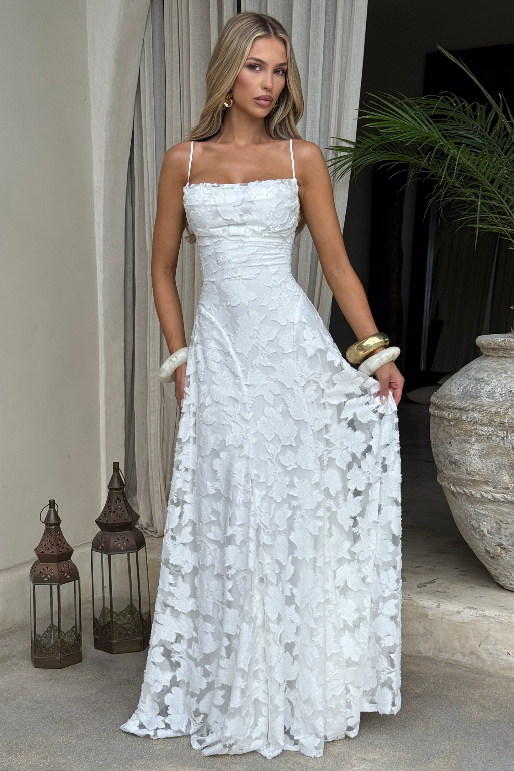 Women Cowl Neck Floral Lace Wedding Guest Maxi Dress