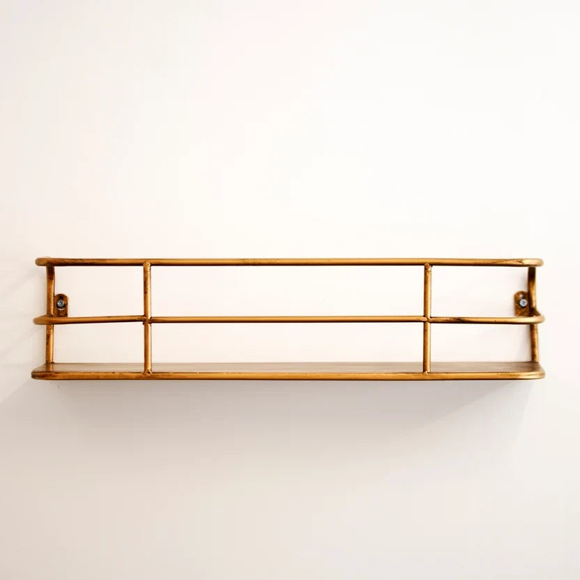 Industrial Gold Metal Shelving Unit | Open Storage Display Rack | Multi-Tier Steel Frame Design | Living Room Office Storage