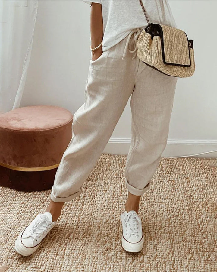 Women's Linen Pants with Elastic Waist