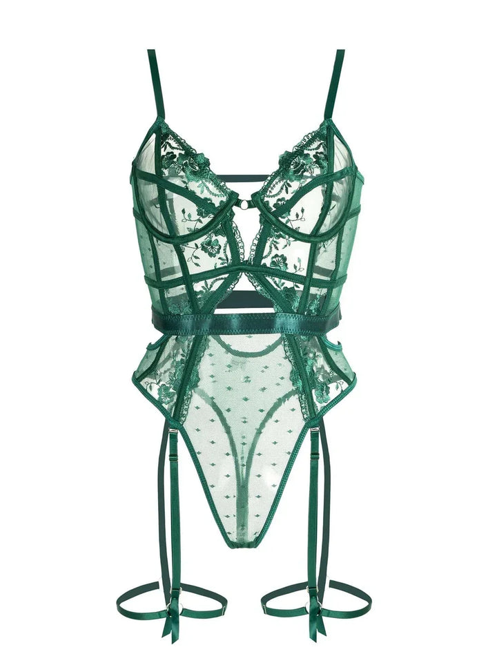 Women's Green Lace Bodysuit with Underwire