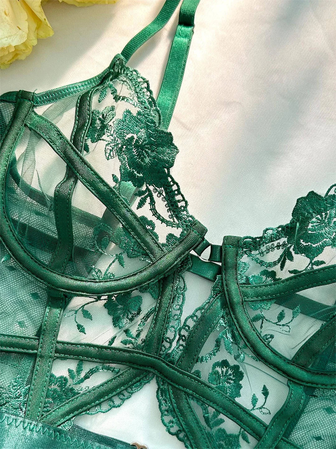 Women's Green Lace Bodysuit with Underwire