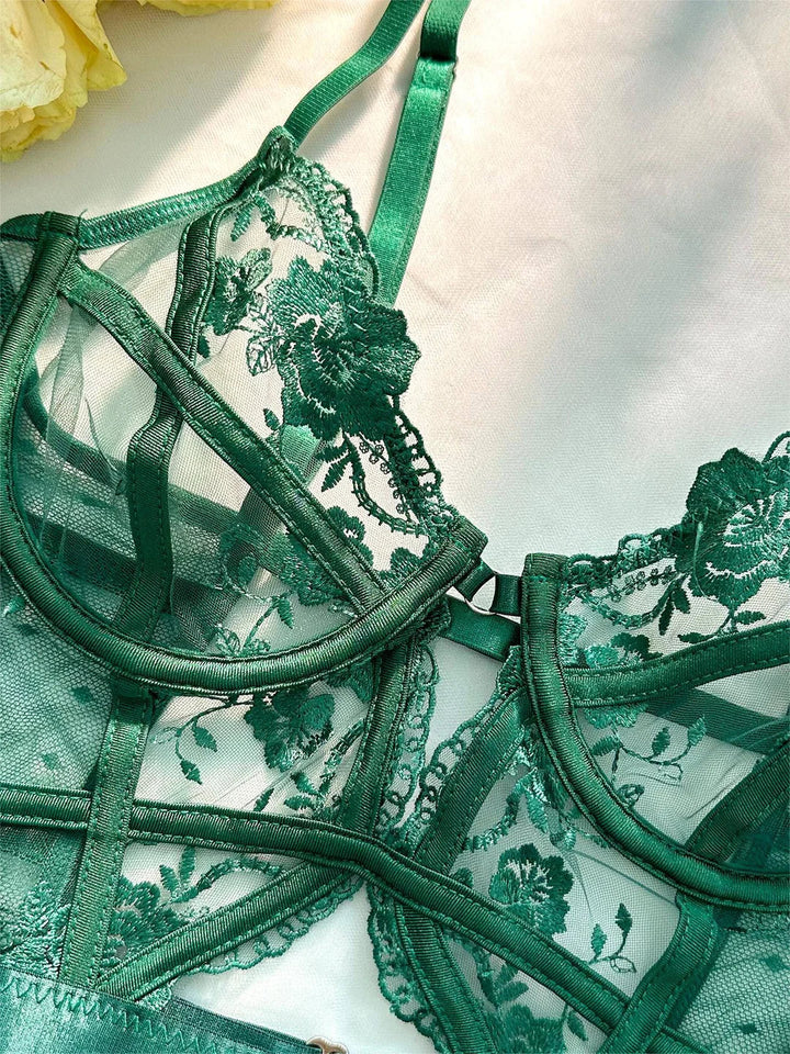 Women's Green Lace Bodysuit with Underwire