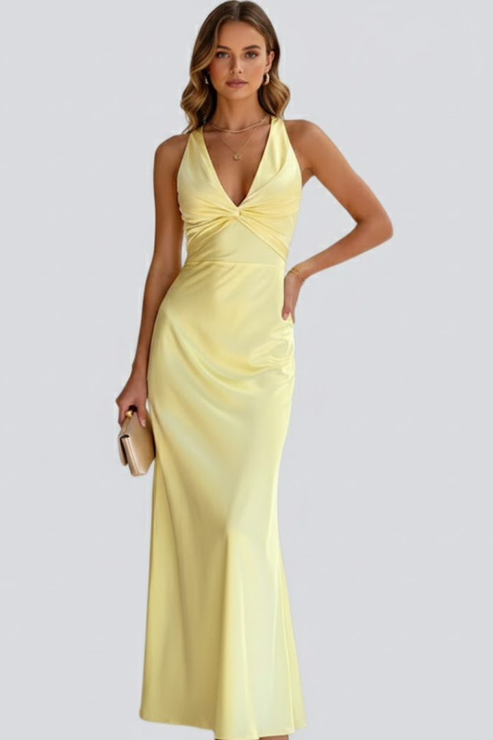 Women’s Maxi Dress with V-Neck and Fitted Waist