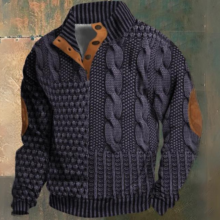 Men's Cable-Knit Half-Button Sweater | Elbow Patches