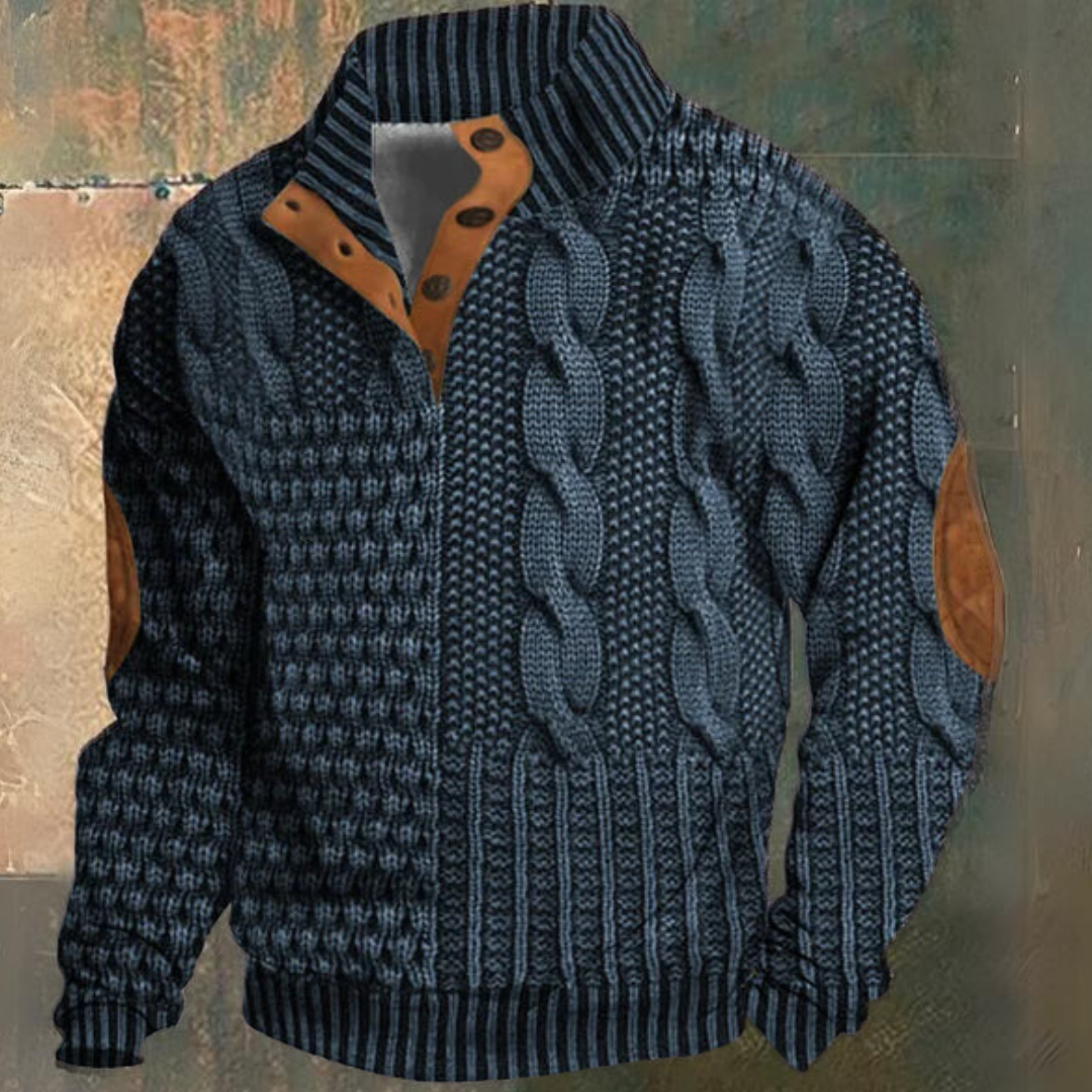 Men's Cable-Knit Half-Button Sweater | Elbow Patches