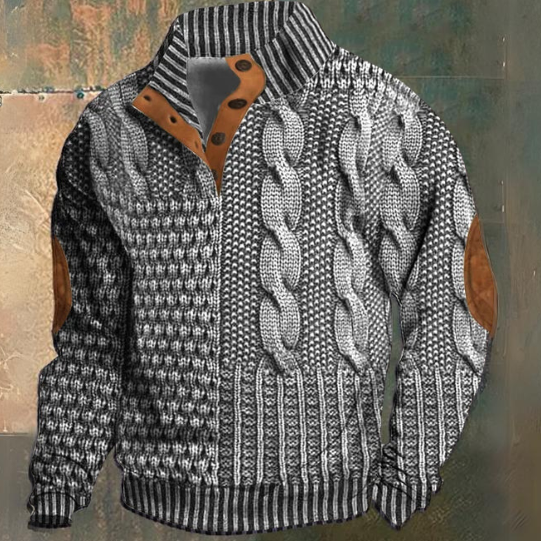 Men's Cable-Knit Half-Button Sweater | Elbow Patches