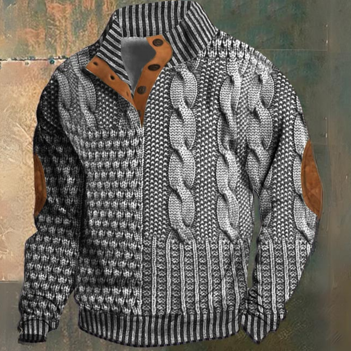 Men's Cable-Knit Half-Button Sweater | Elbow Patches