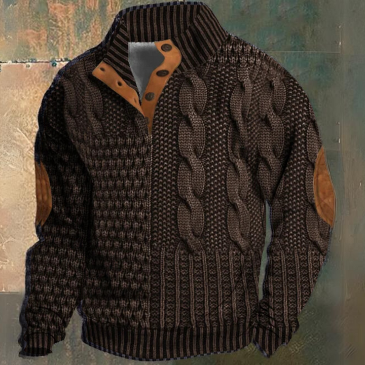 Men's Cable-Knit Half-Button Sweater | Elbow Patches