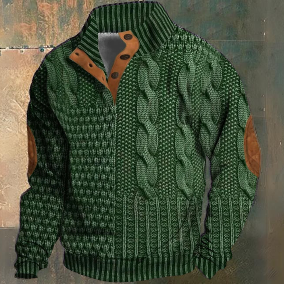 Men's Cable-Knit Half-Button Sweater | Elbow Patches