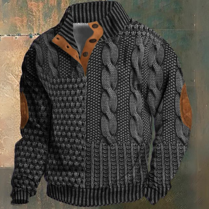 Men's Cable-Knit Half-Button Sweater | Elbow Patches