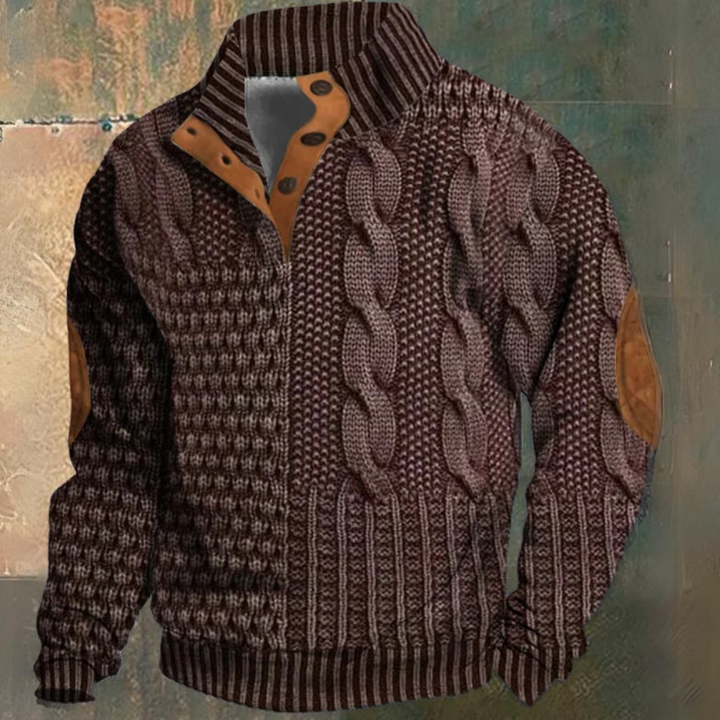 Men's Cable-Knit Half-Button Sweater | Elbow Patches