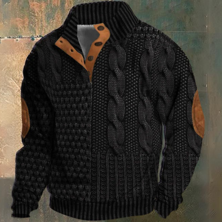 Men's Cable-Knit Half-Button Sweater | Elbow Patches