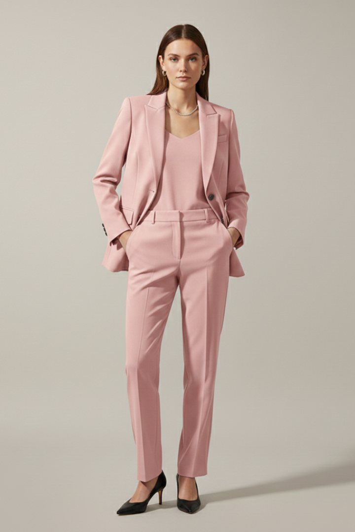 Women’s Blazer and Trousers Set with Notched Lapel and Straight Legs