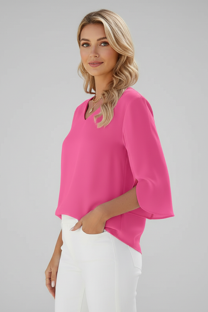 Women’s Blouse with V Neckline and Short Sleeves