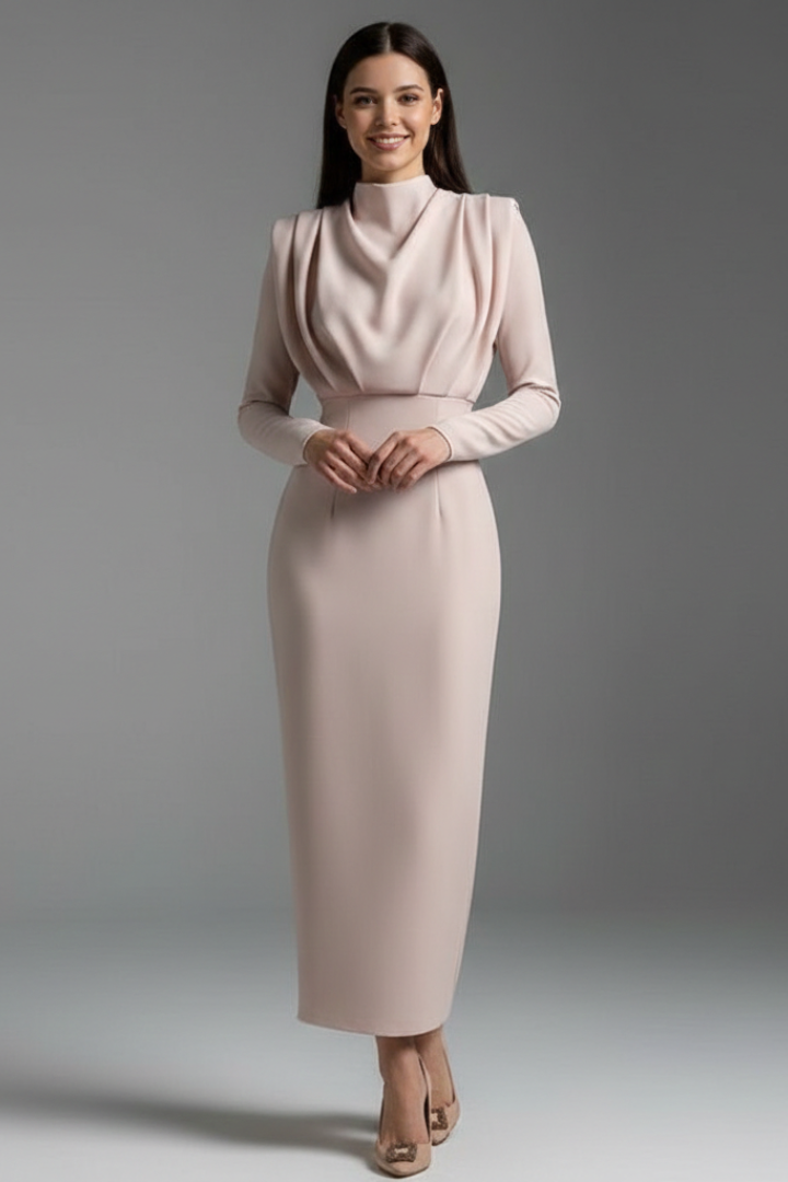 Women’s Dress with High Neckline and Long Sleeves