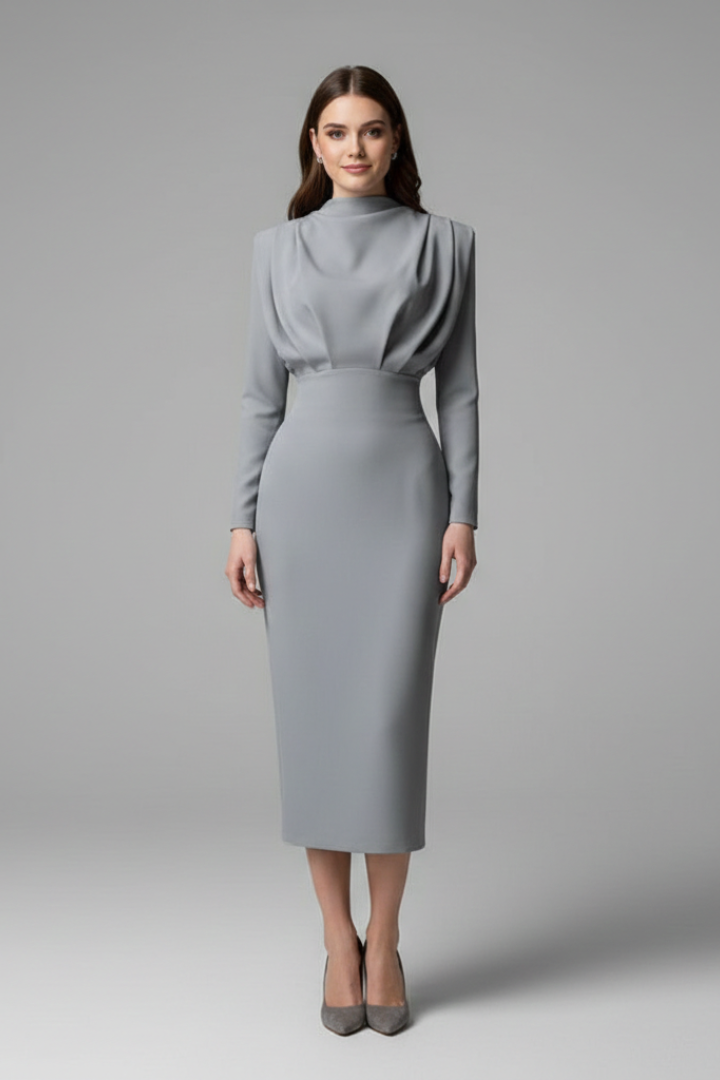 Women’s Dress with High Neckline and Long Sleeves