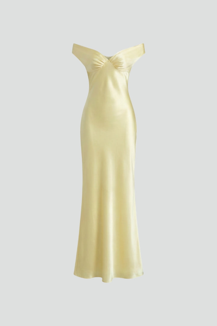 Women’s Maxi Dress with Off-Shoulder Neckline and Fitted Upper