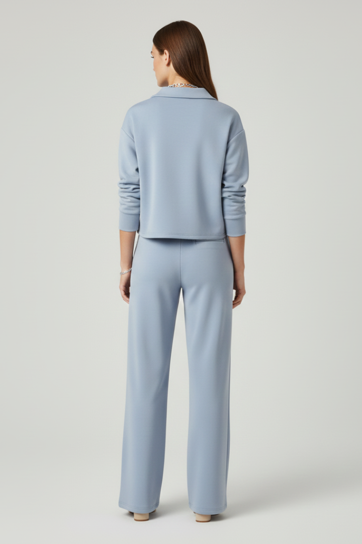 Women’s Two-Piece Set with V-Neck Top and Wide-Leg Pants