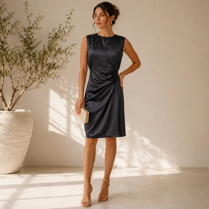 Women's Sleeveless Midi Evening Dress | Regular Fit | Elegant Flowing Silhouette | Wedding Guest Cocktail Party Occasion Wear