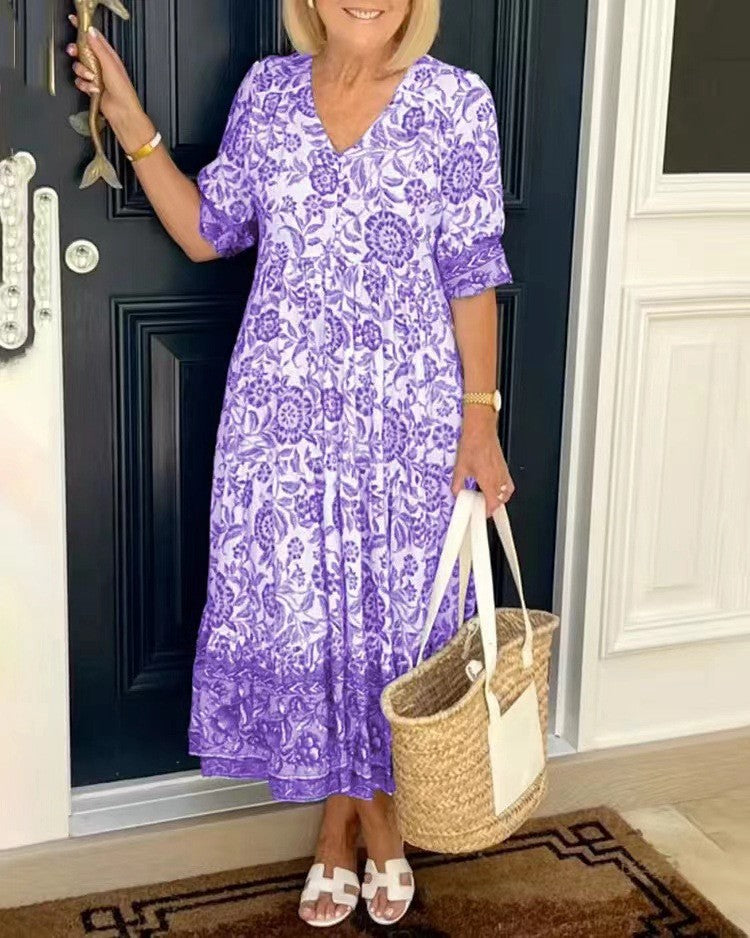 Graceful V-Neck Floral Dress