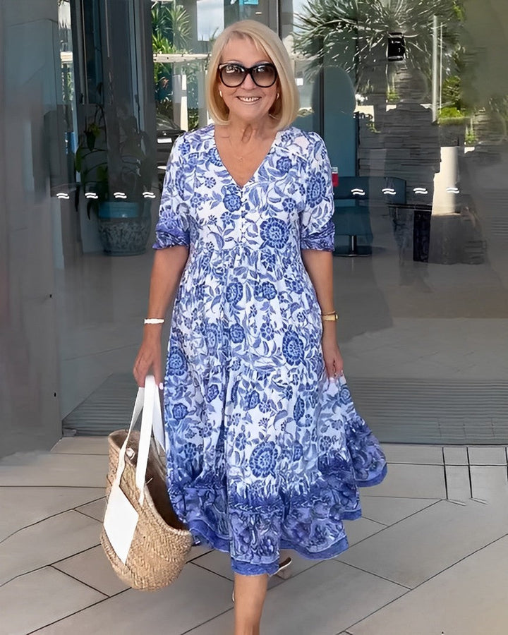 Graceful V-Neck Floral Dress