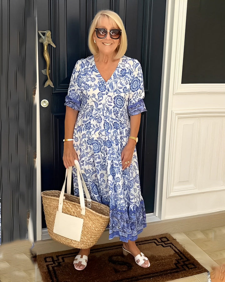Graceful V-Neck Floral Dress