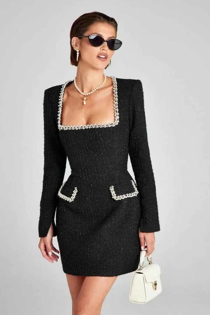 elodie – langarm minikleid aus tweed mit perlendetails - Cecile LavelleSchwarz