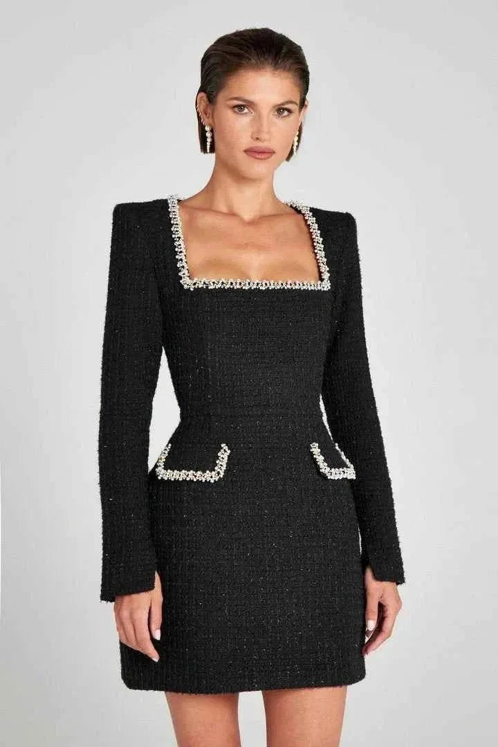 elodie – langarm minikleid aus tweed mit perlendetails - Cecile LavelleSchwarz