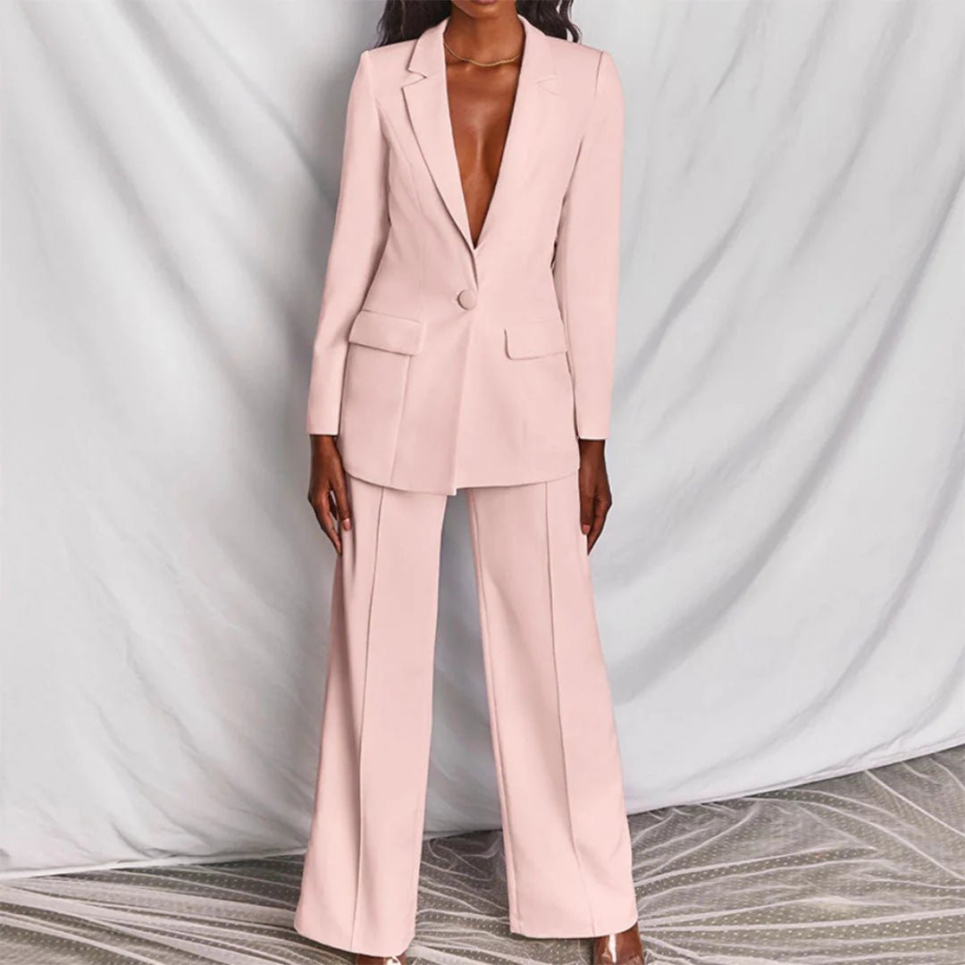 Evelyn – Taillierter Blazer & Weit geschnittene Hose Anzug - Set - Cecile LavelleHellrosa