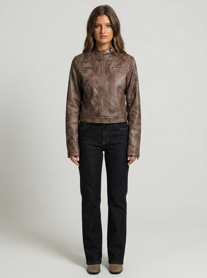 Alessia Cropped Moto Faux Leather Jacket