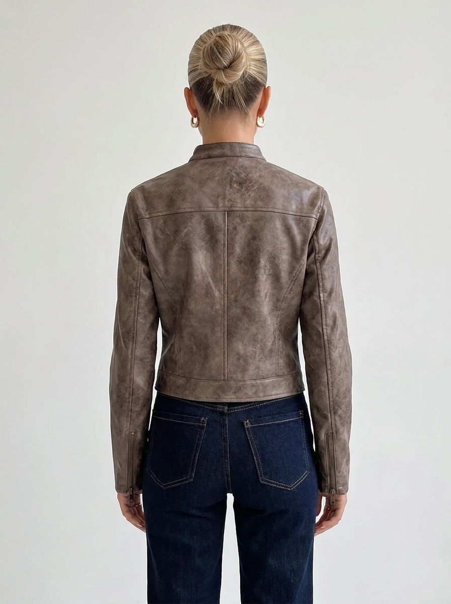 Alessia Cropped Moto Faux Leather Jacket