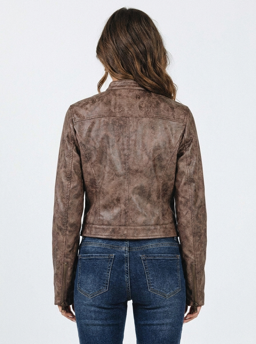 Alessia Cropped Moto Faux Leather Jacket