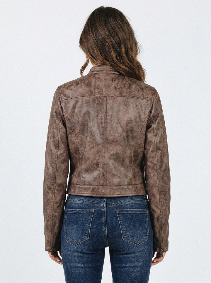 Alessia Cropped Moto Faux Leather Jacket