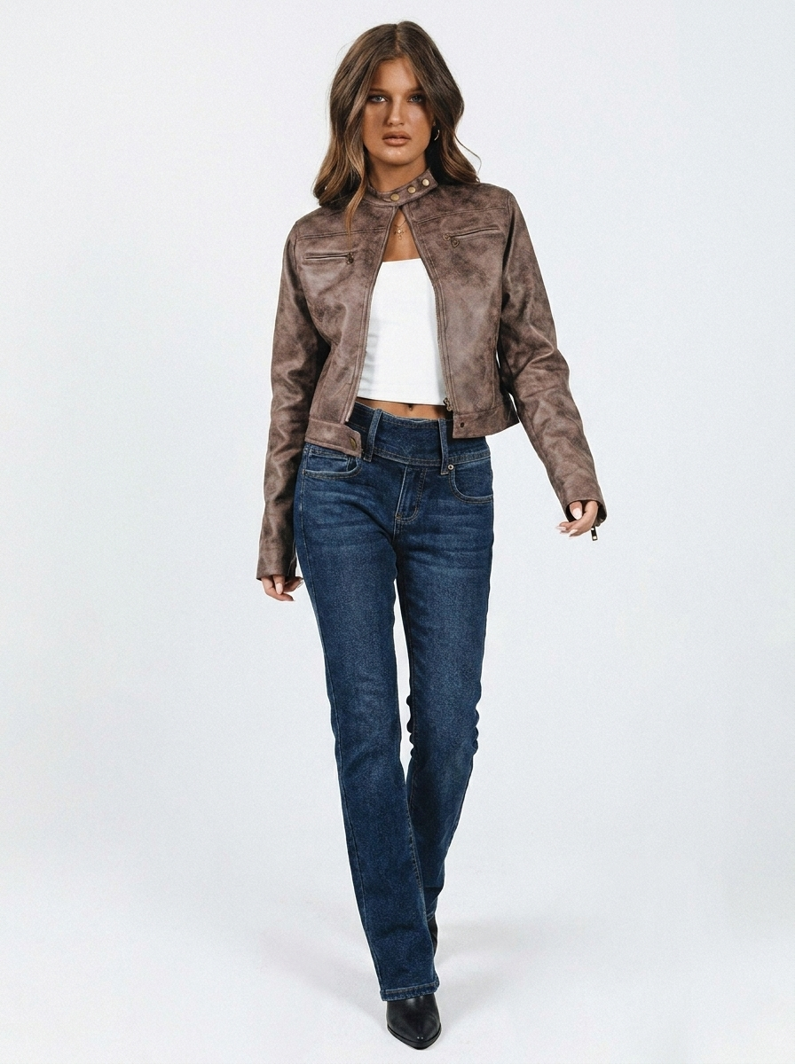 Alessia Cropped Moto Faux Leather Jacket