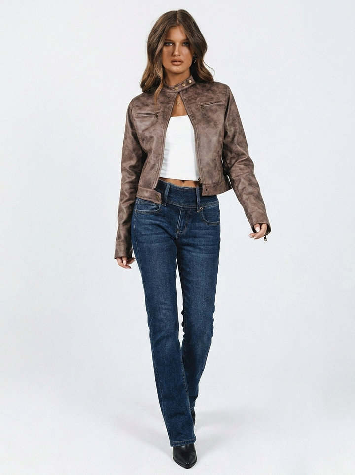 Alessia Cropped Moto Faux Leather Jacket