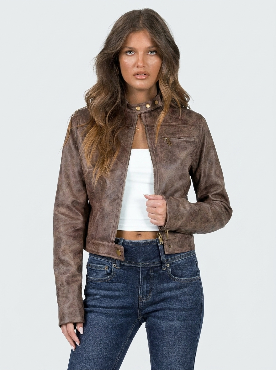 Alessia Cropped Moto Faux Leather Jacket