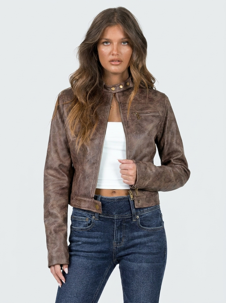 Alessia Cropped Moto Faux Leather Jacket