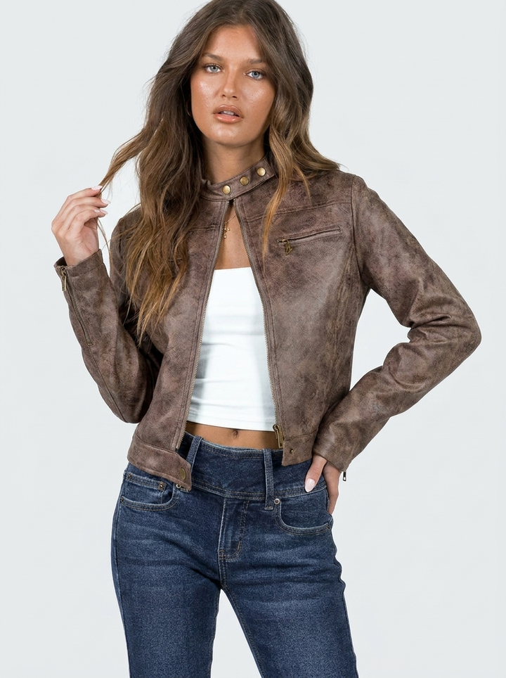 Alessia Cropped Moto Faux Leather Jacket