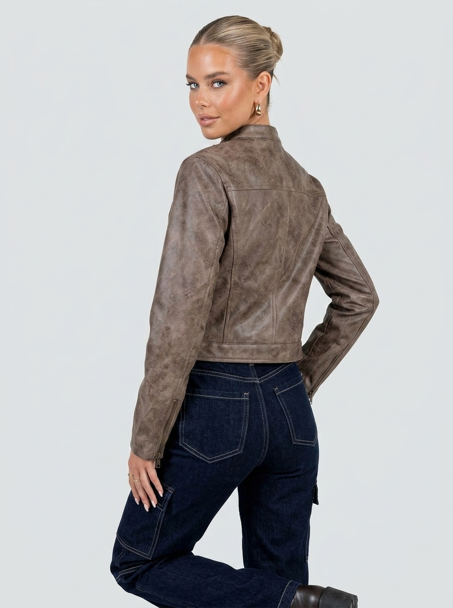 Alessia Cropped Moto Faux Leather Jacket