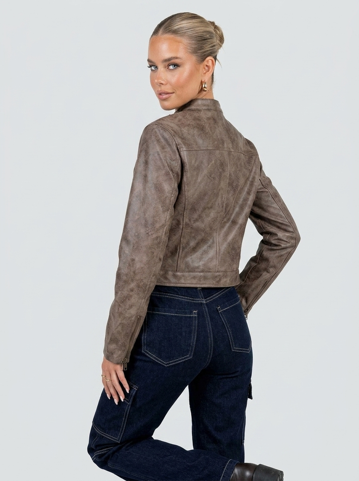 Alessia Cropped Moto Faux Leather Jacket