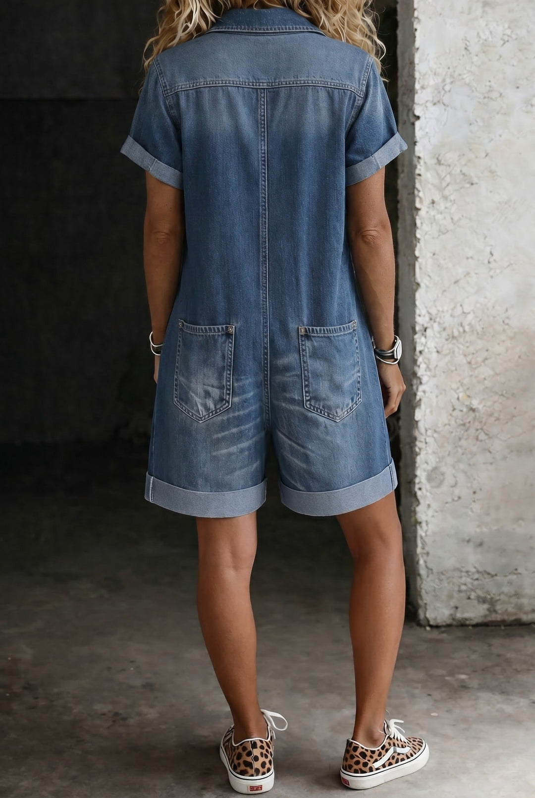 Casual Denim Jumpsuit Shorts