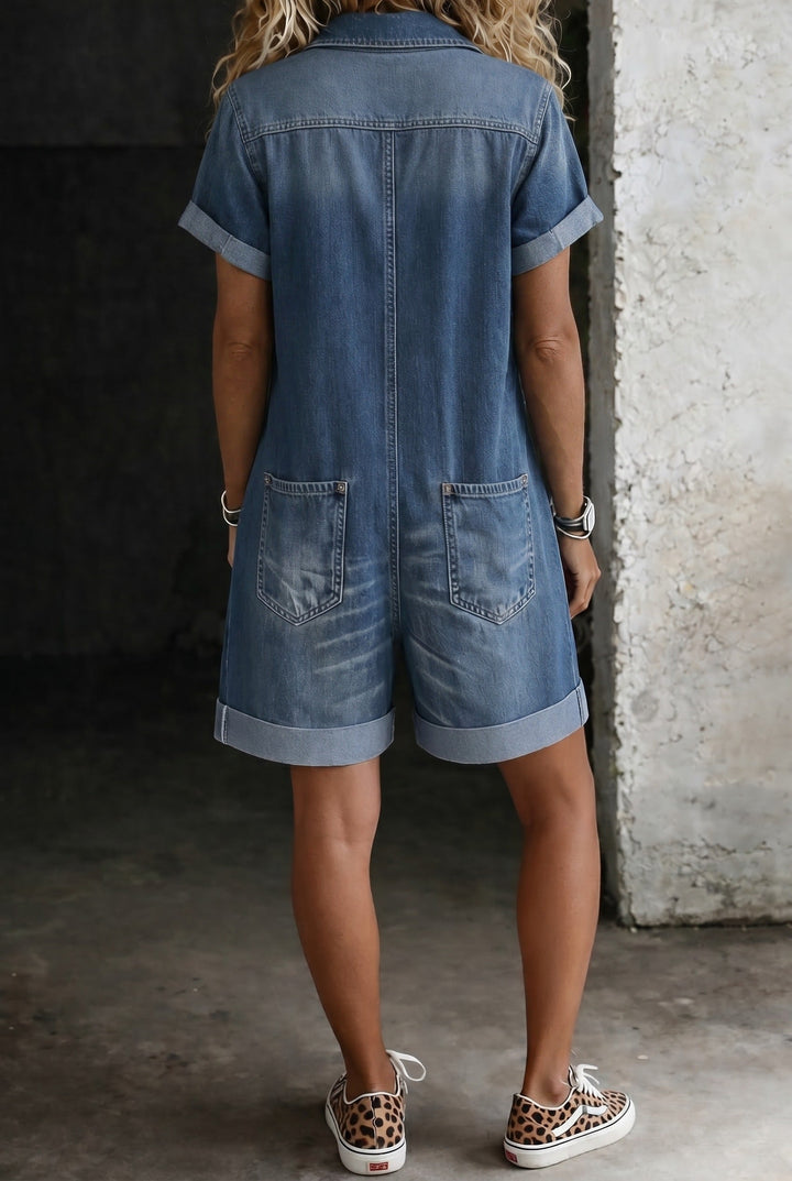 Casual Denim Jumpsuit Shorts